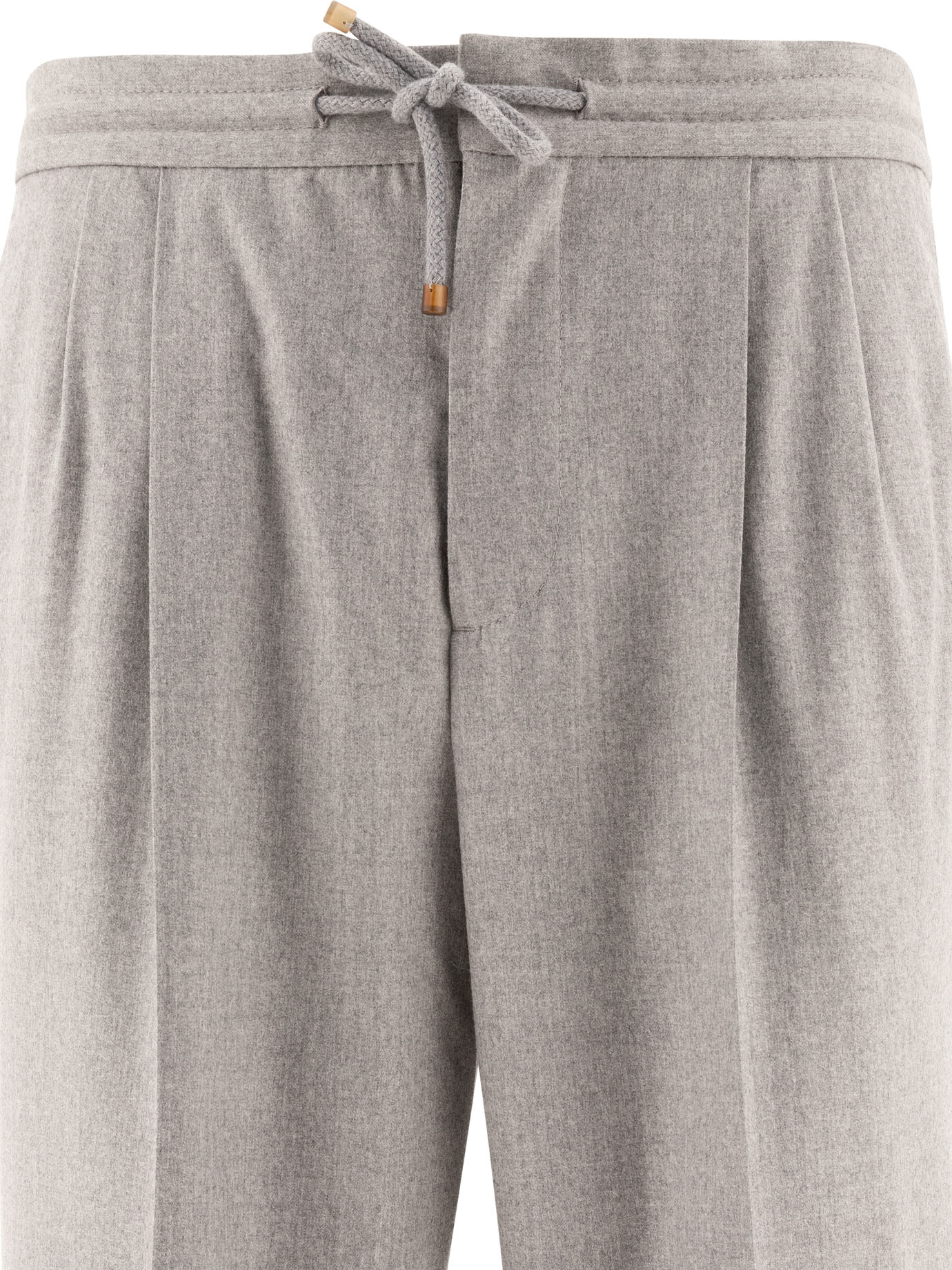 BRUNELLO CUCINELLI Grey Trousers with drawstring and double pleats